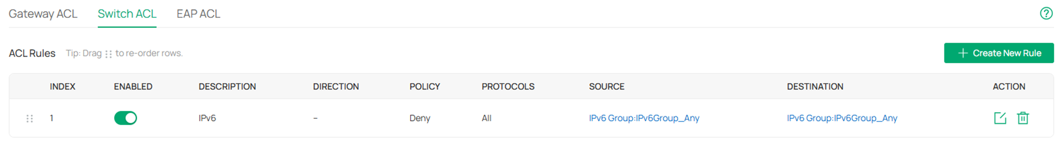 show the Switch ACL entries page.