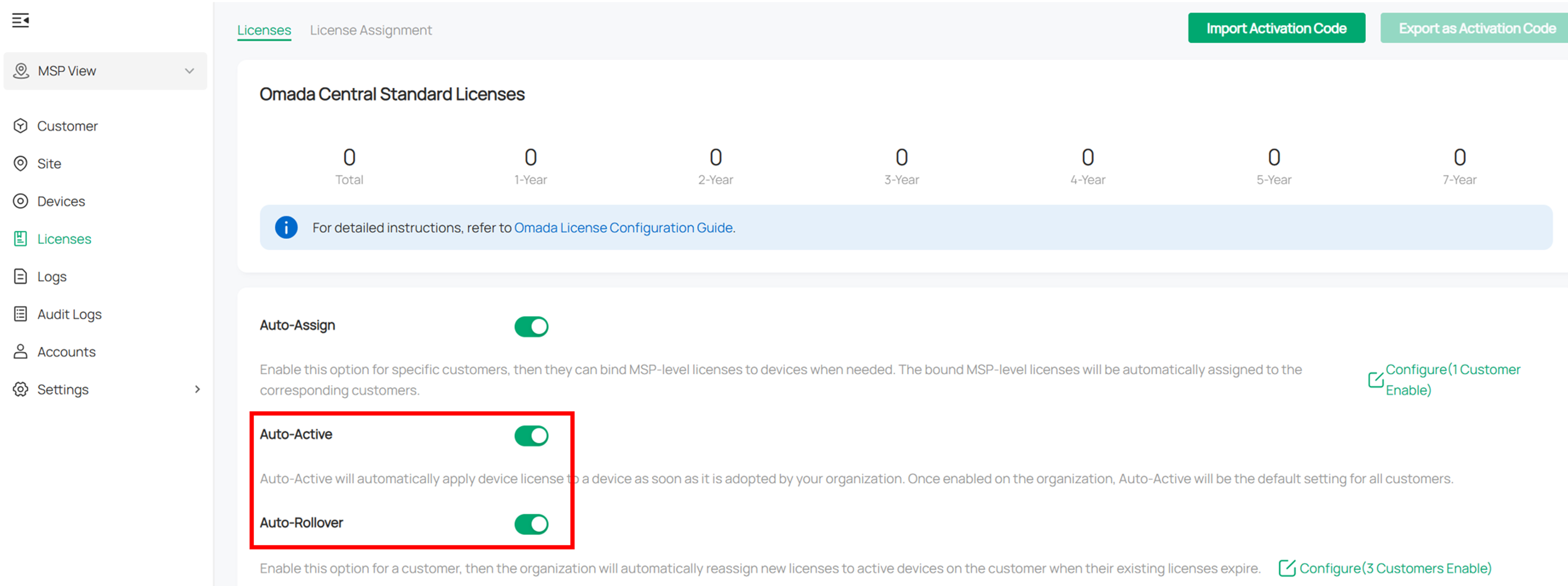 Show Auto-Active and Auto-Rollover button.