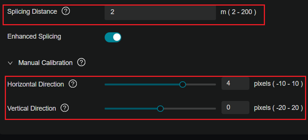 show the position of Splicing Distance and Manual Calibration.