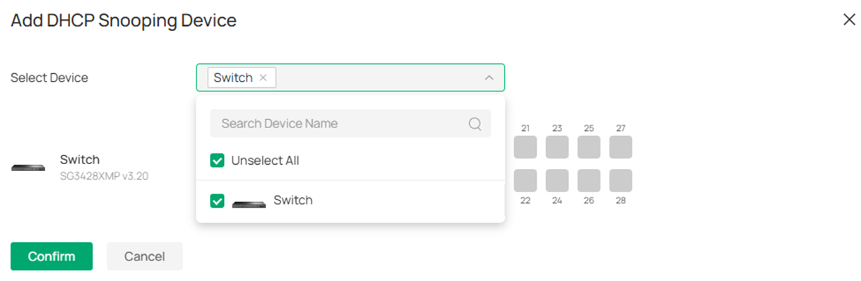 Show the Add DHCP Snooping Device page.