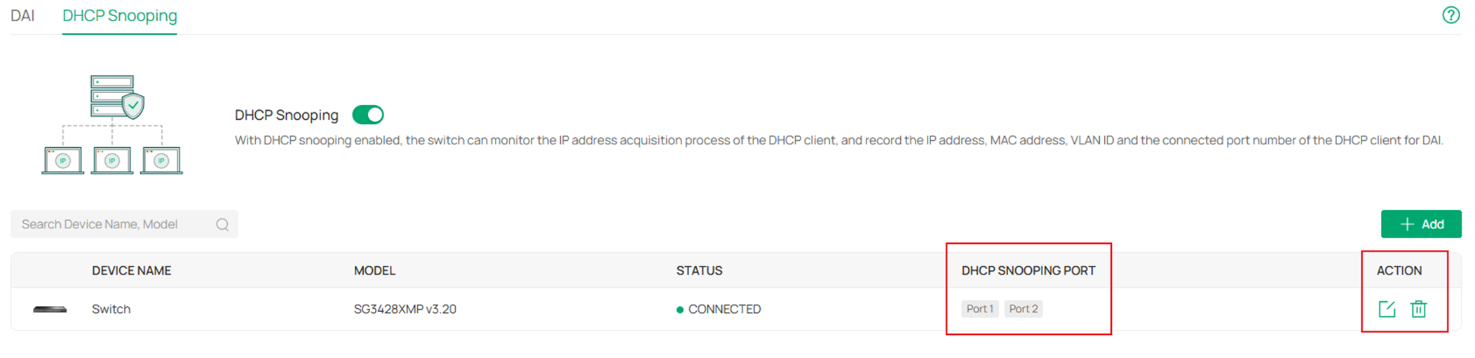 Show the current DHCP Snooping status.