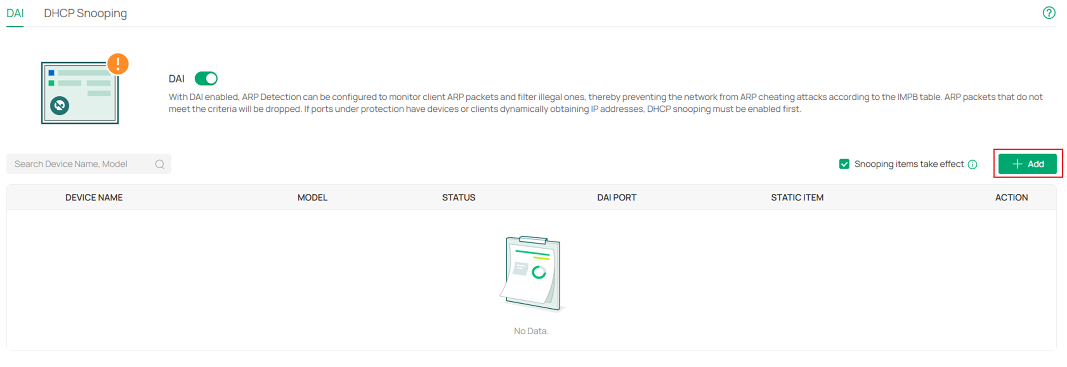 Show the DAI configuration page.