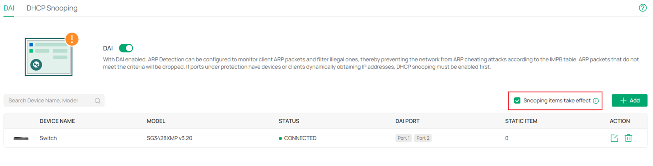 Show the DAI configuration page.