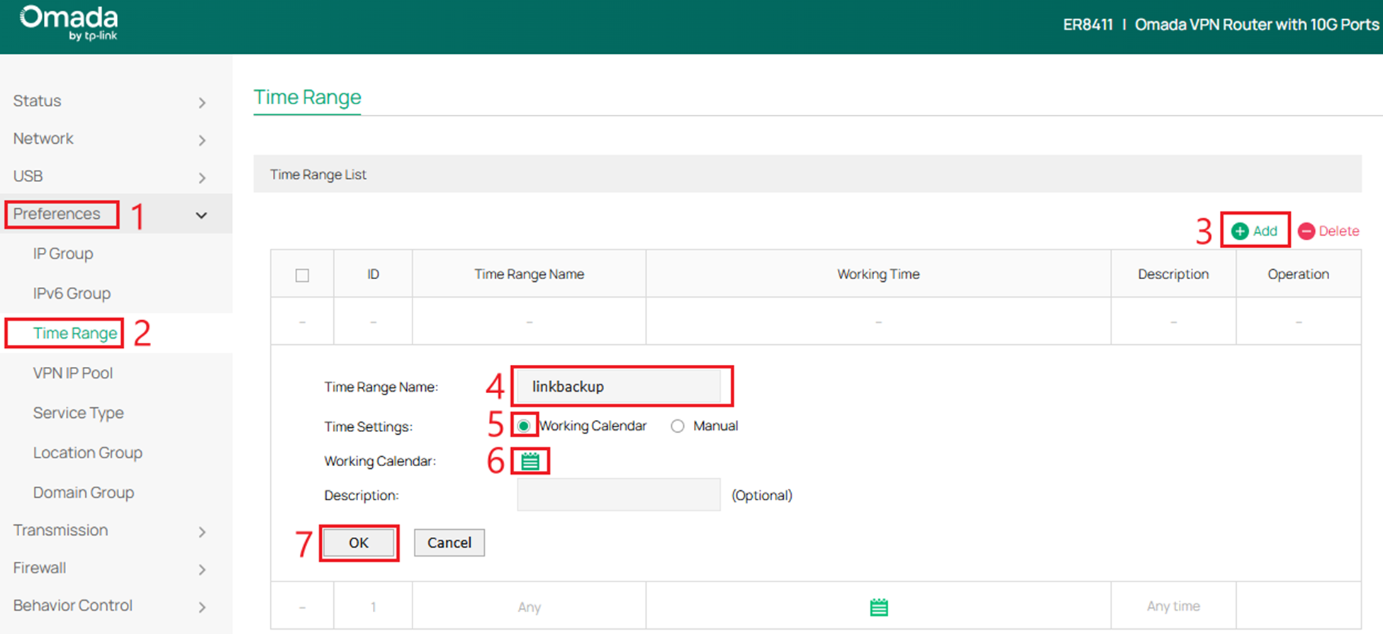 Time Range configuration.