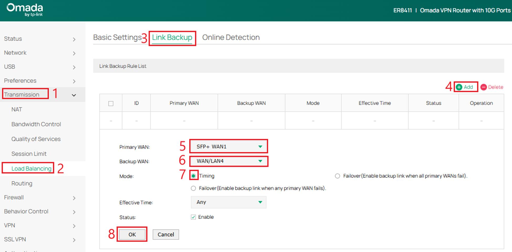 Configuring Link Backup.