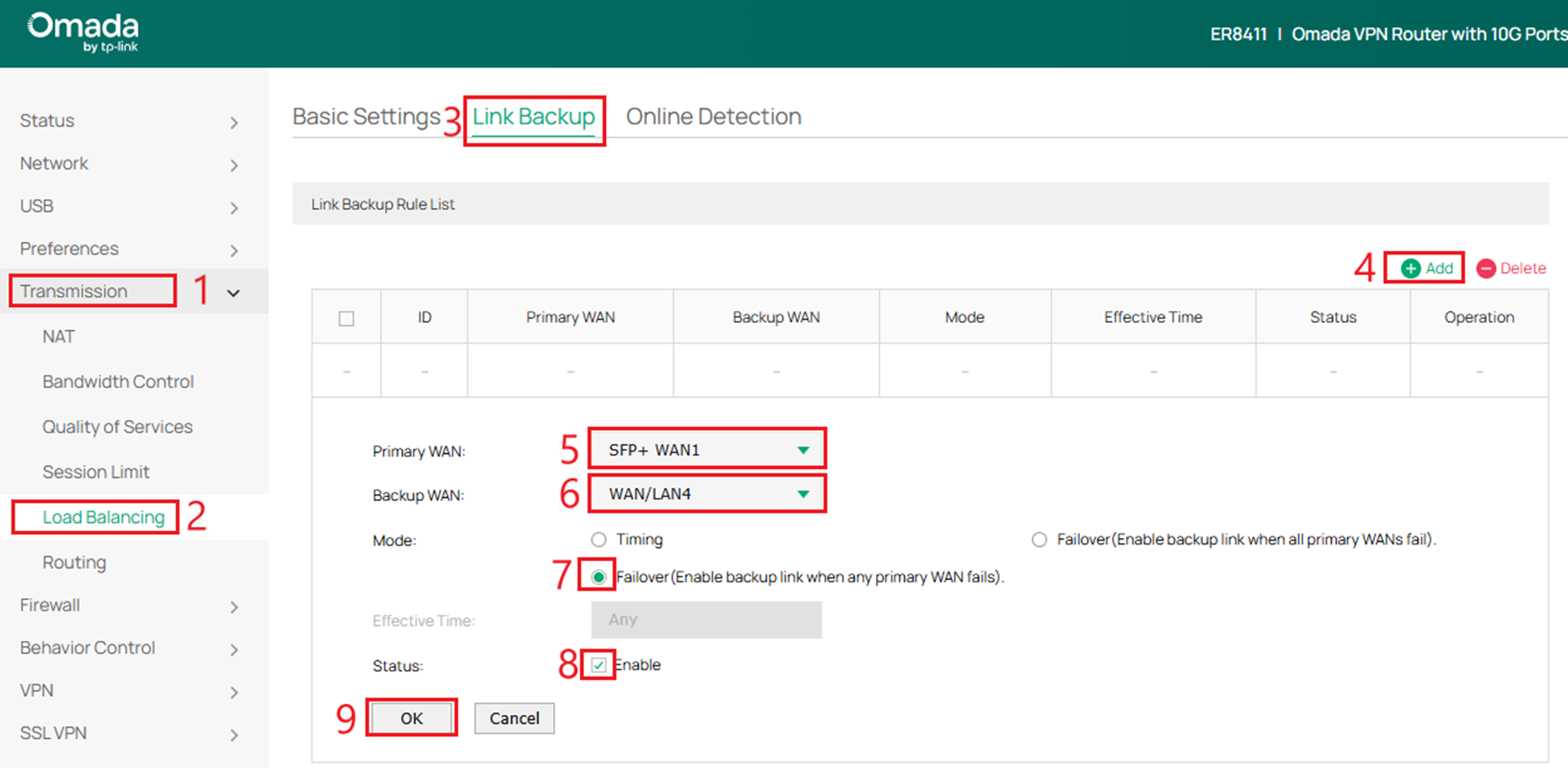 Configuring Link Backup on Failover.