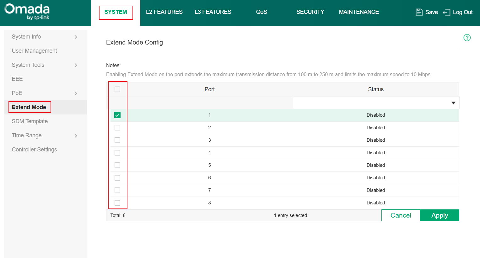 Show path of Extend Mode on switch web interface.