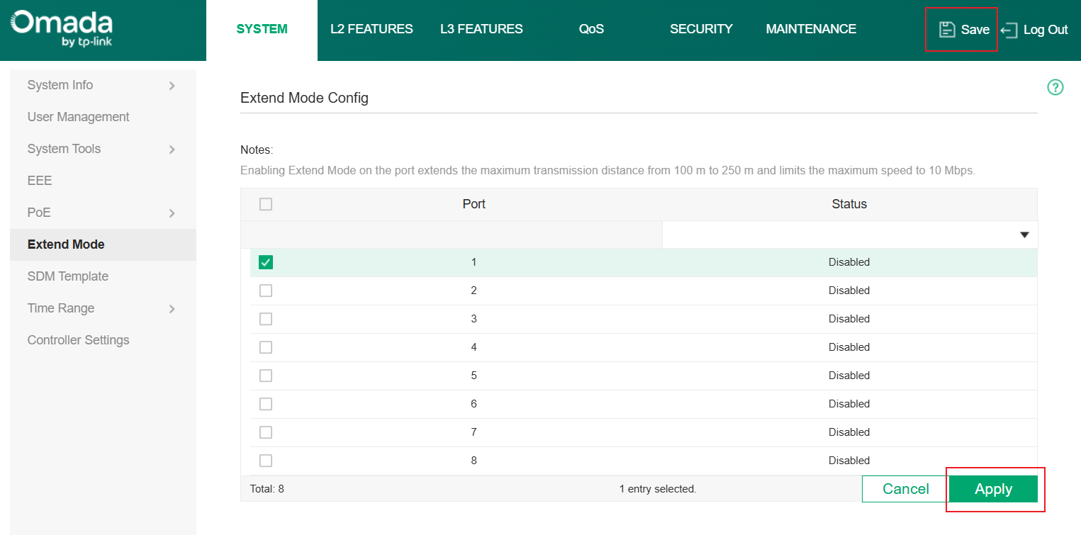 Show how to apply and save extend mode settings.