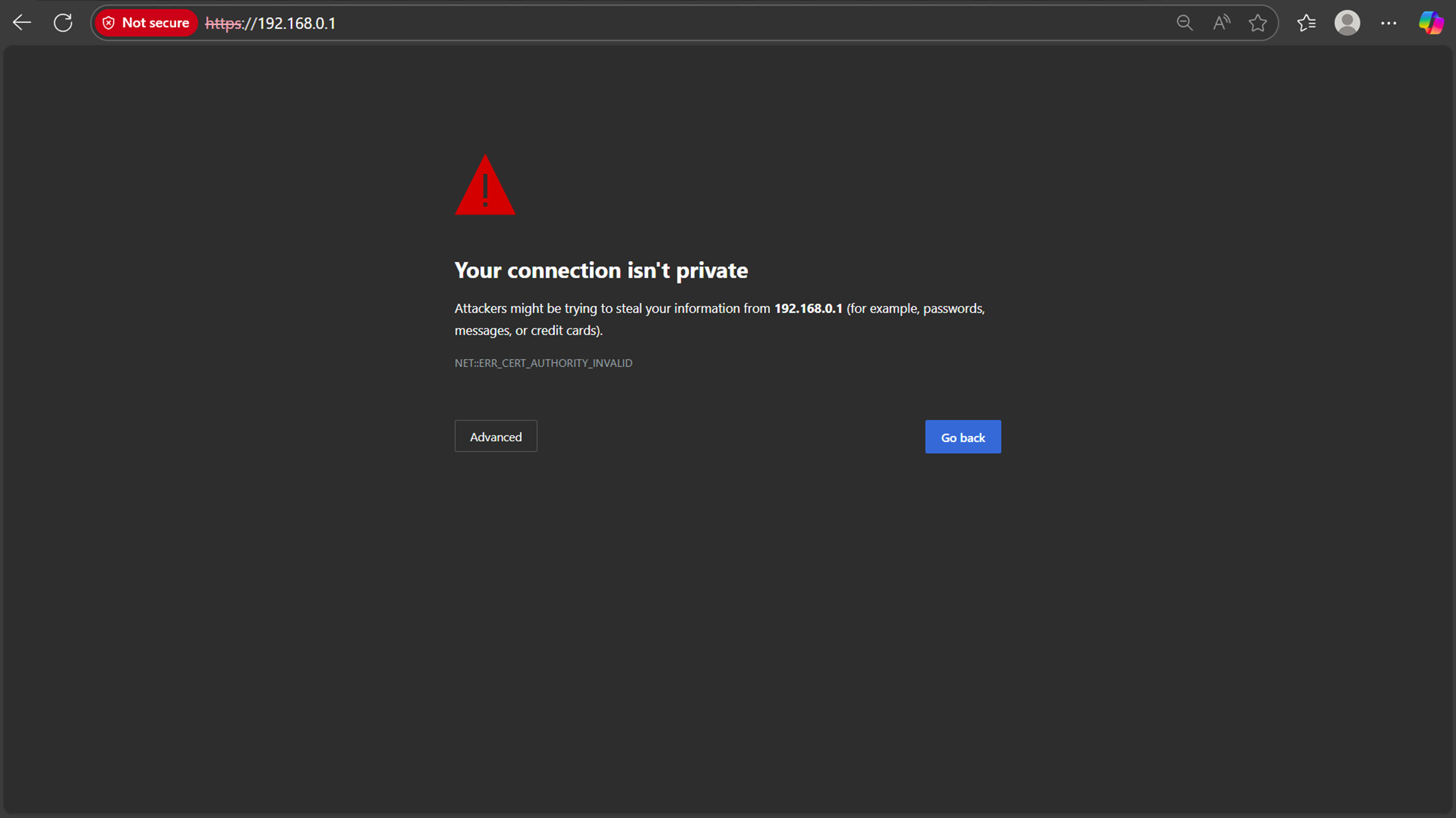 Страница с сообщением об ошибке.