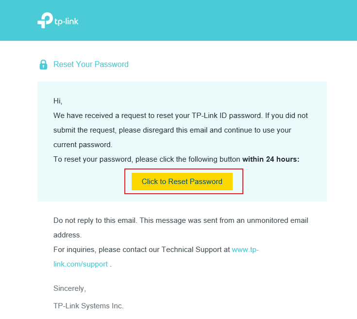 "Click to Reset Password" option.