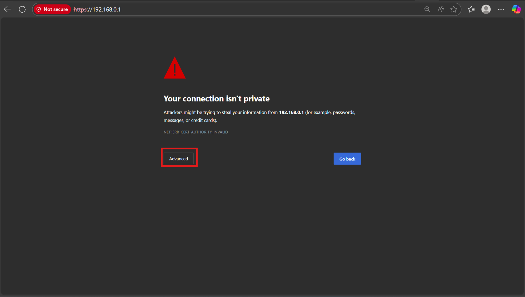 Screenshot highlights the advance button.