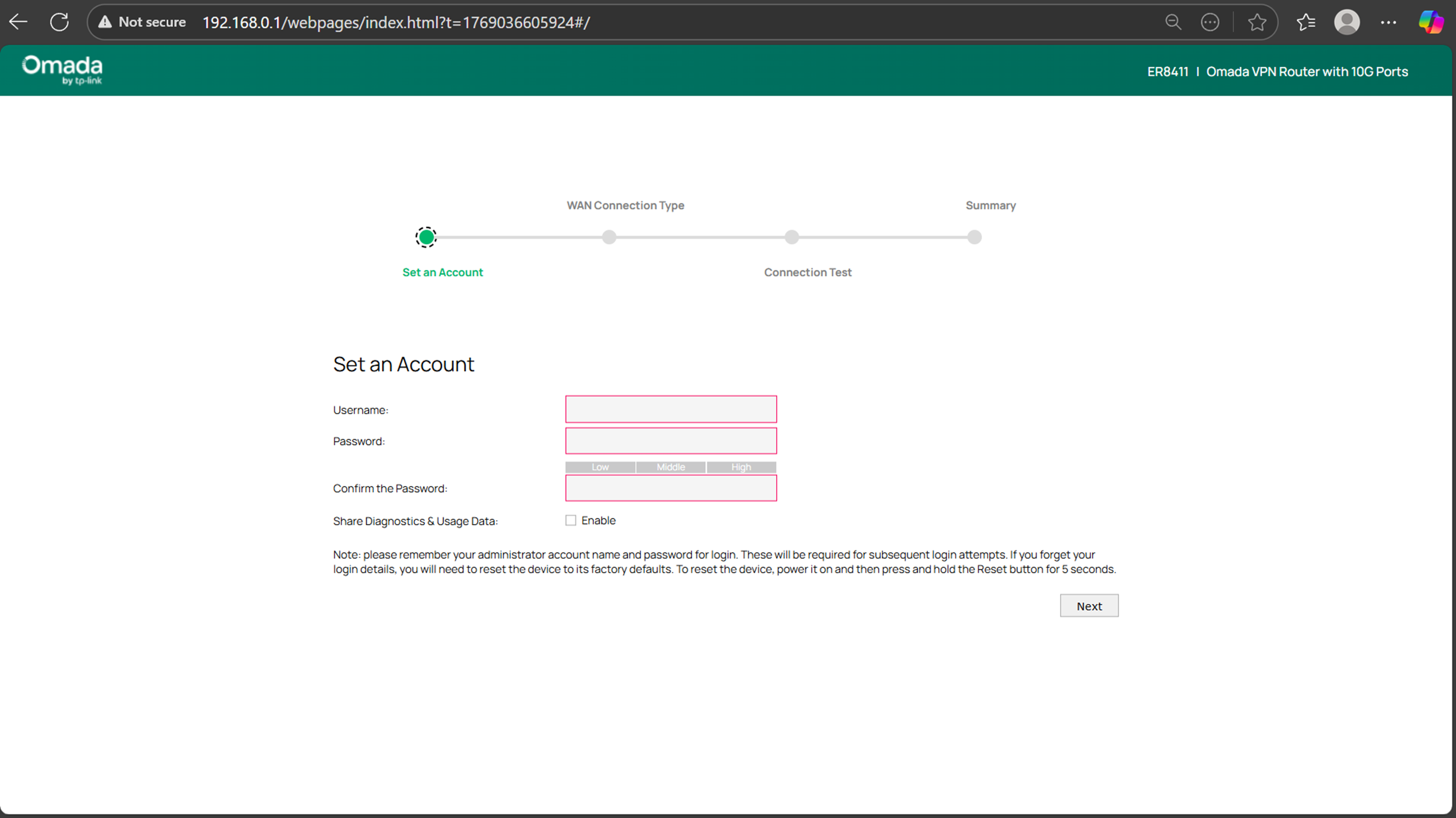 Picture shows setup wizard.