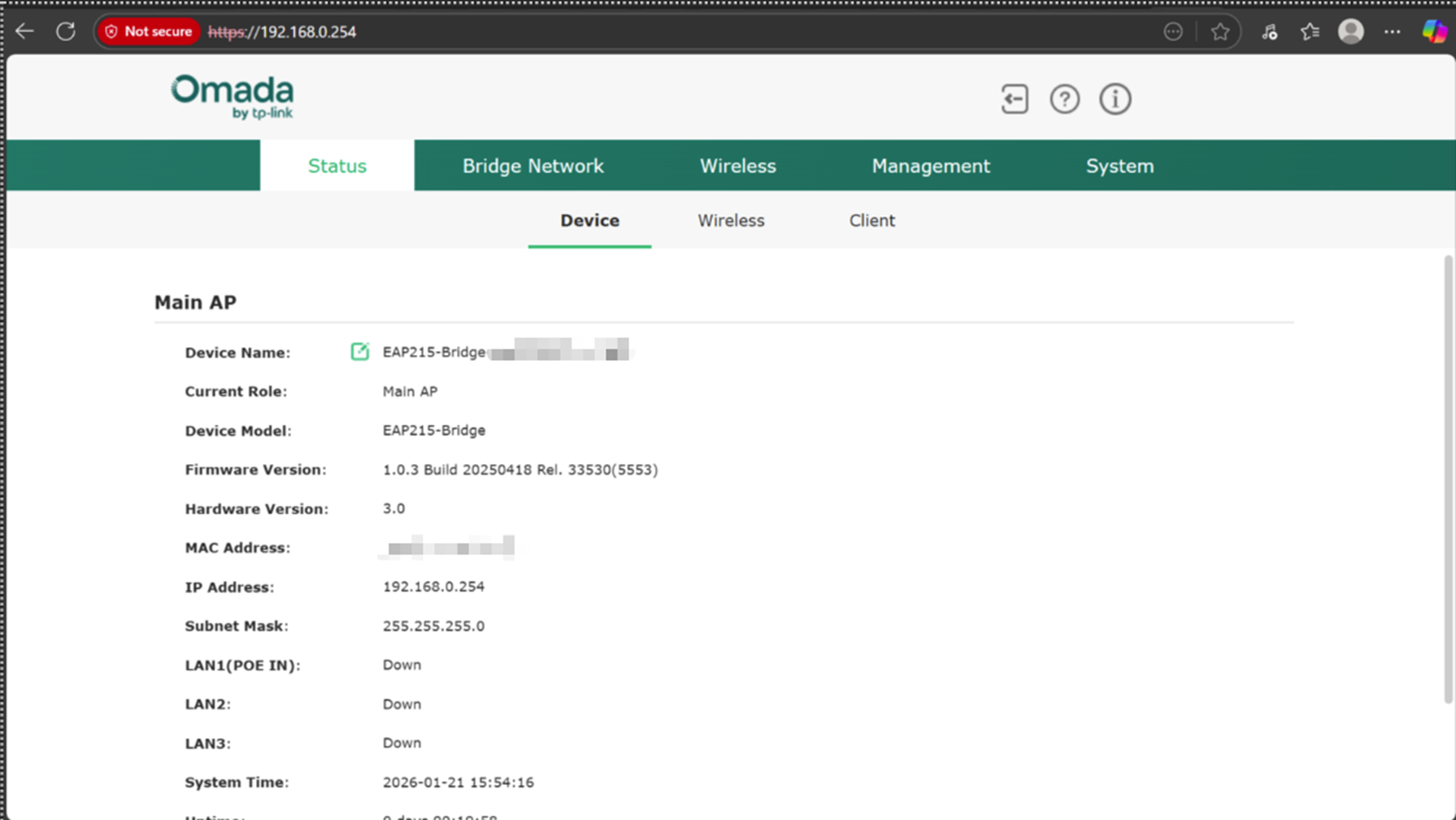 Screenshot shows EAP main page.