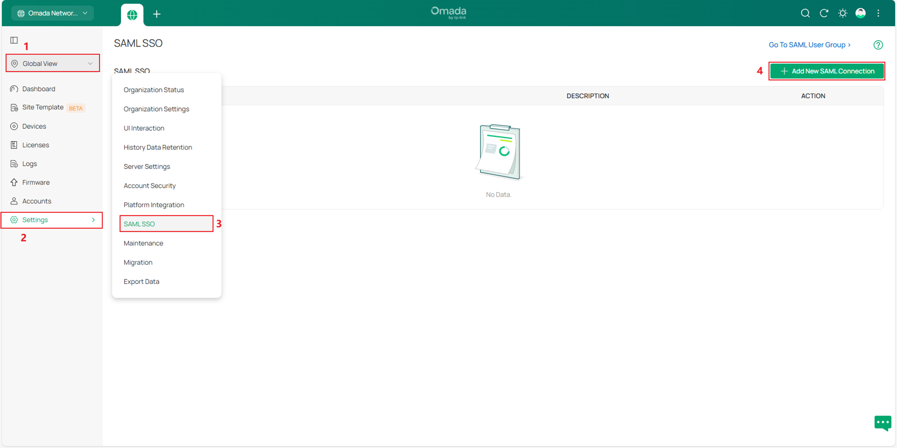 Show the entrance to add a new SAML connection.