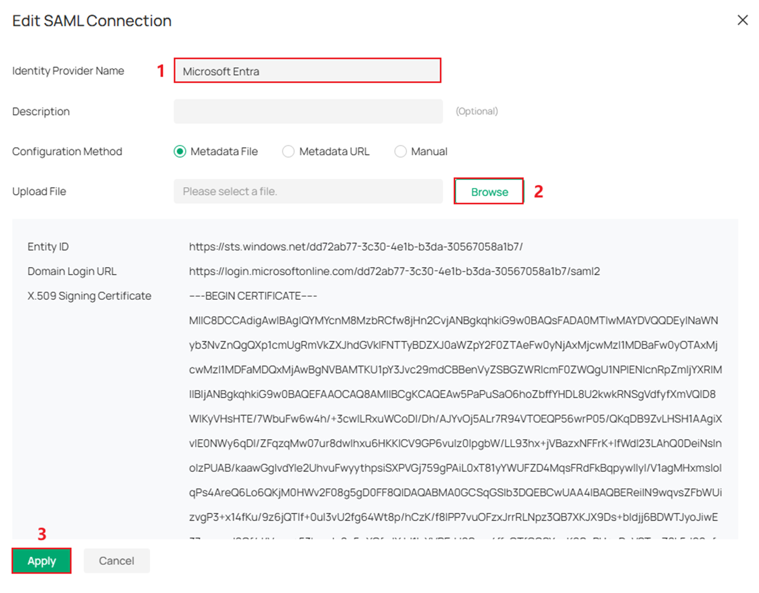 Show how to add a new SAML connection.