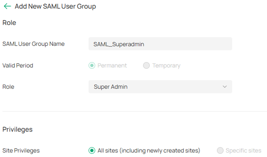 Show how to add a new SAML User Group.
