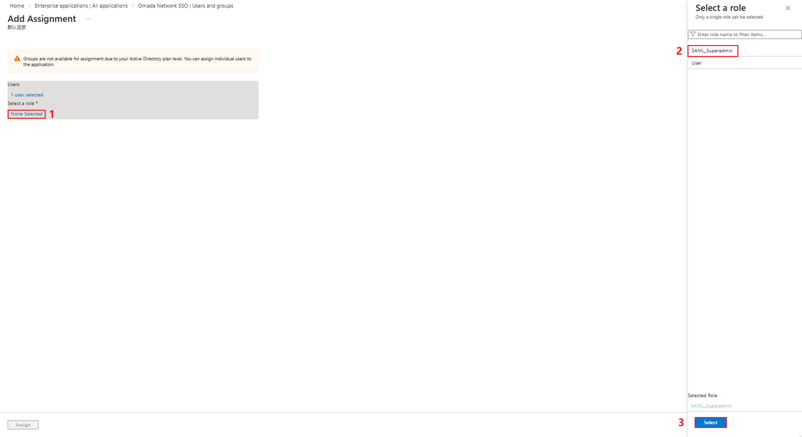 Show an example to select the role.