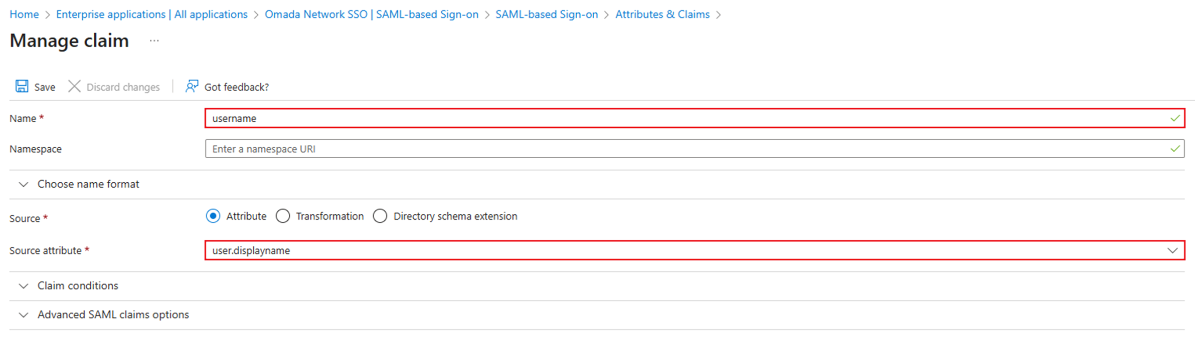 Add the Attribute username, and parameters should be input as the sample.