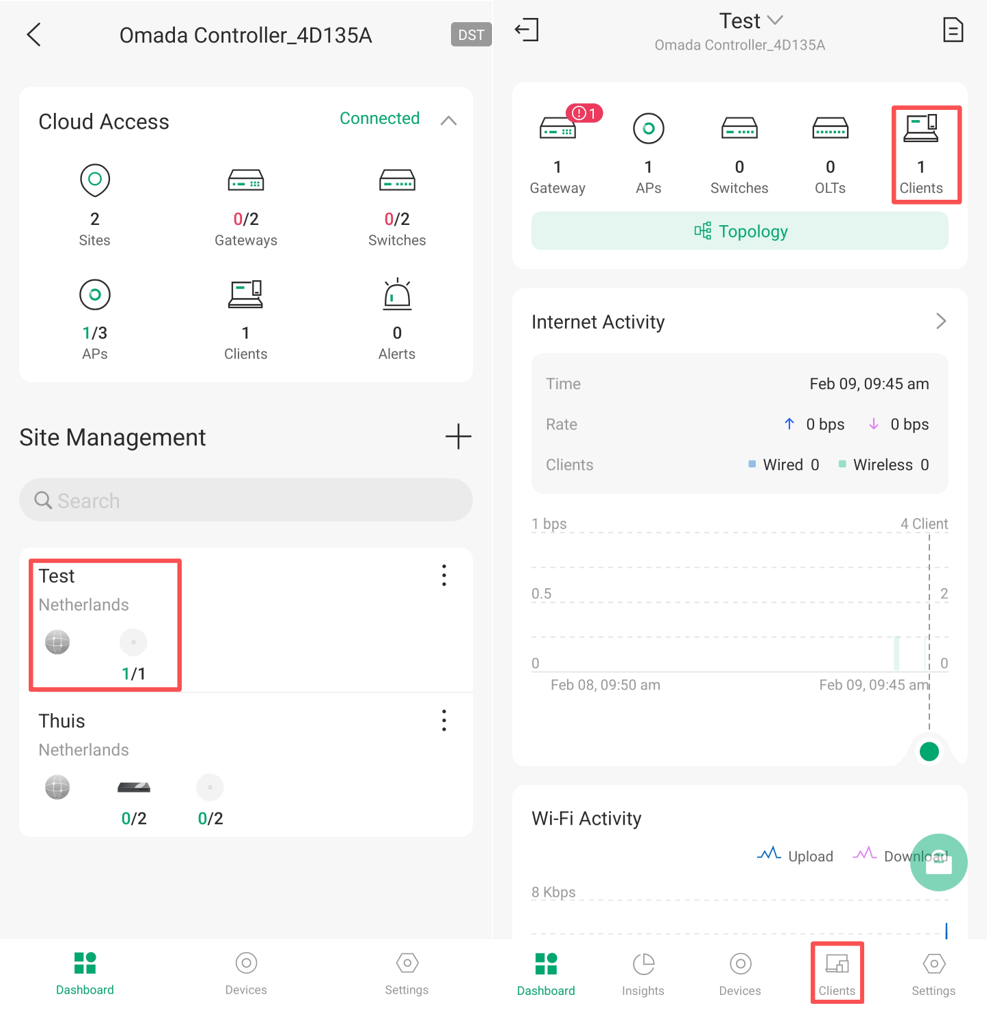 Show path of client list in Omada App.