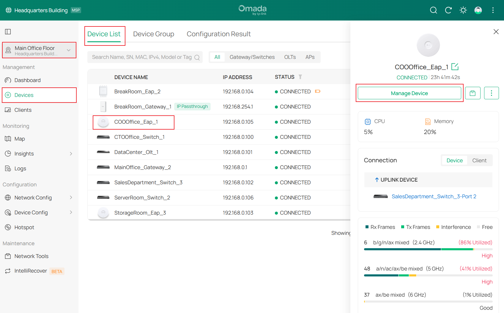 Show path of manage device button.