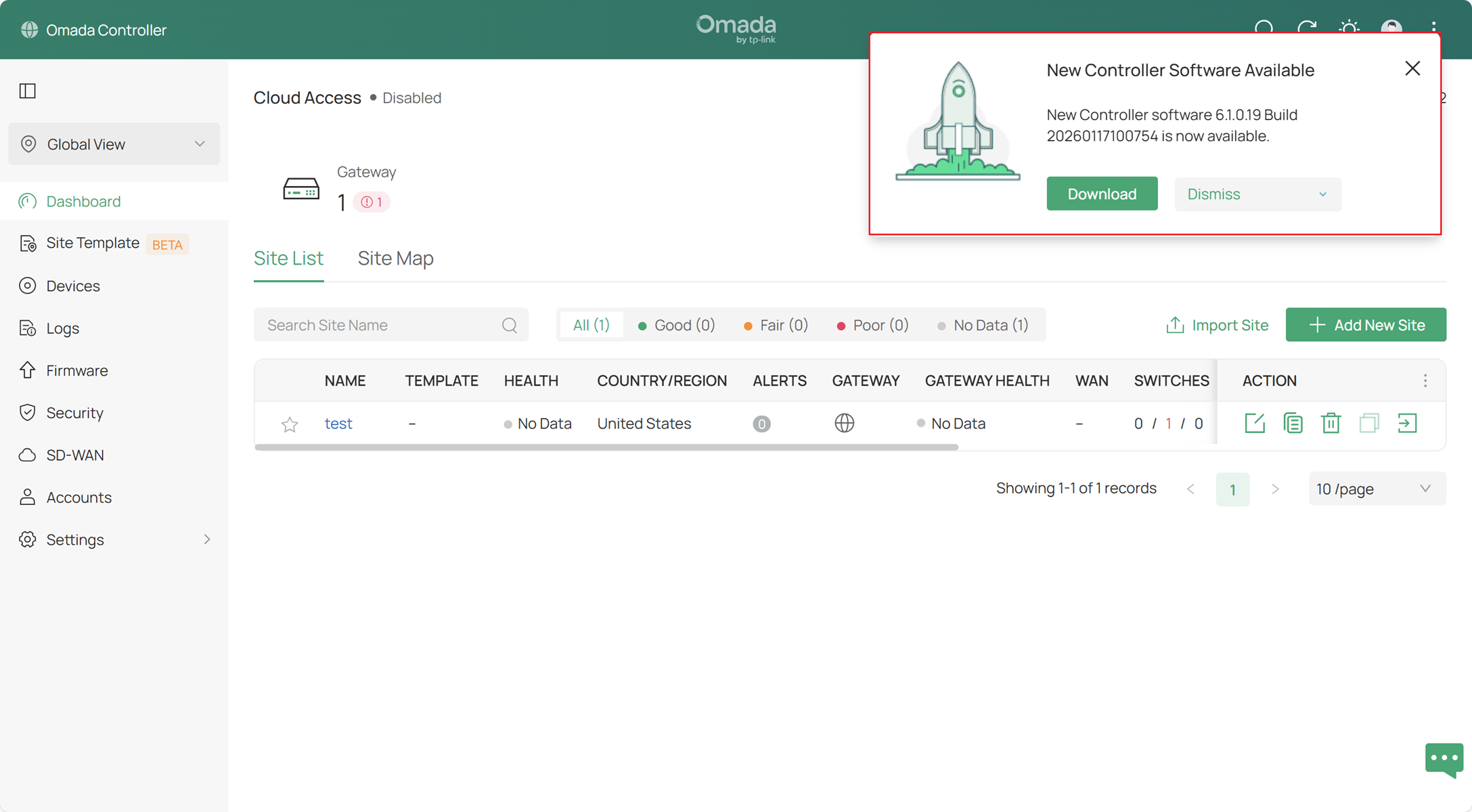 Download and upgrade to the latest version of Controller via a pop-up window.