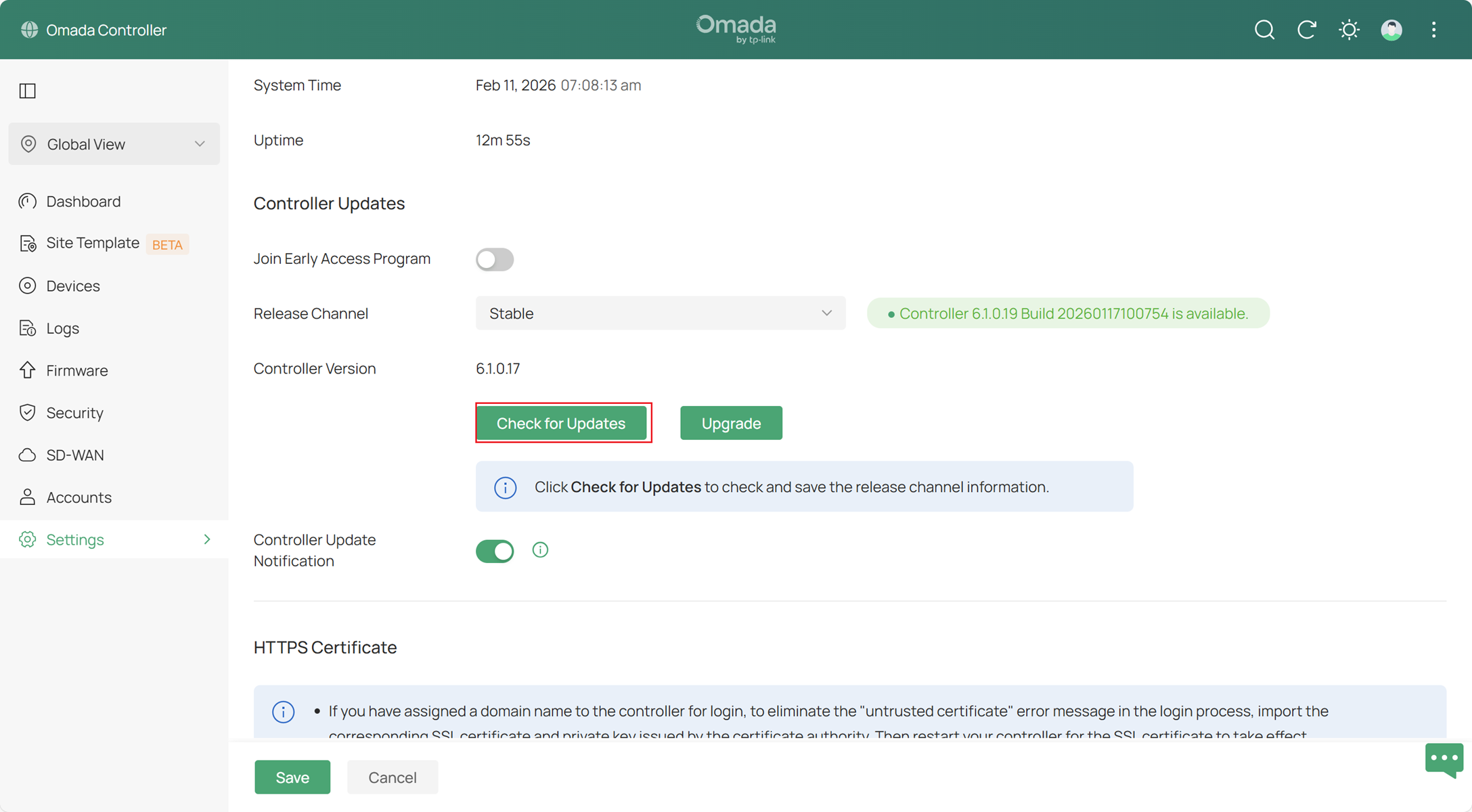 Click Check for Updates.