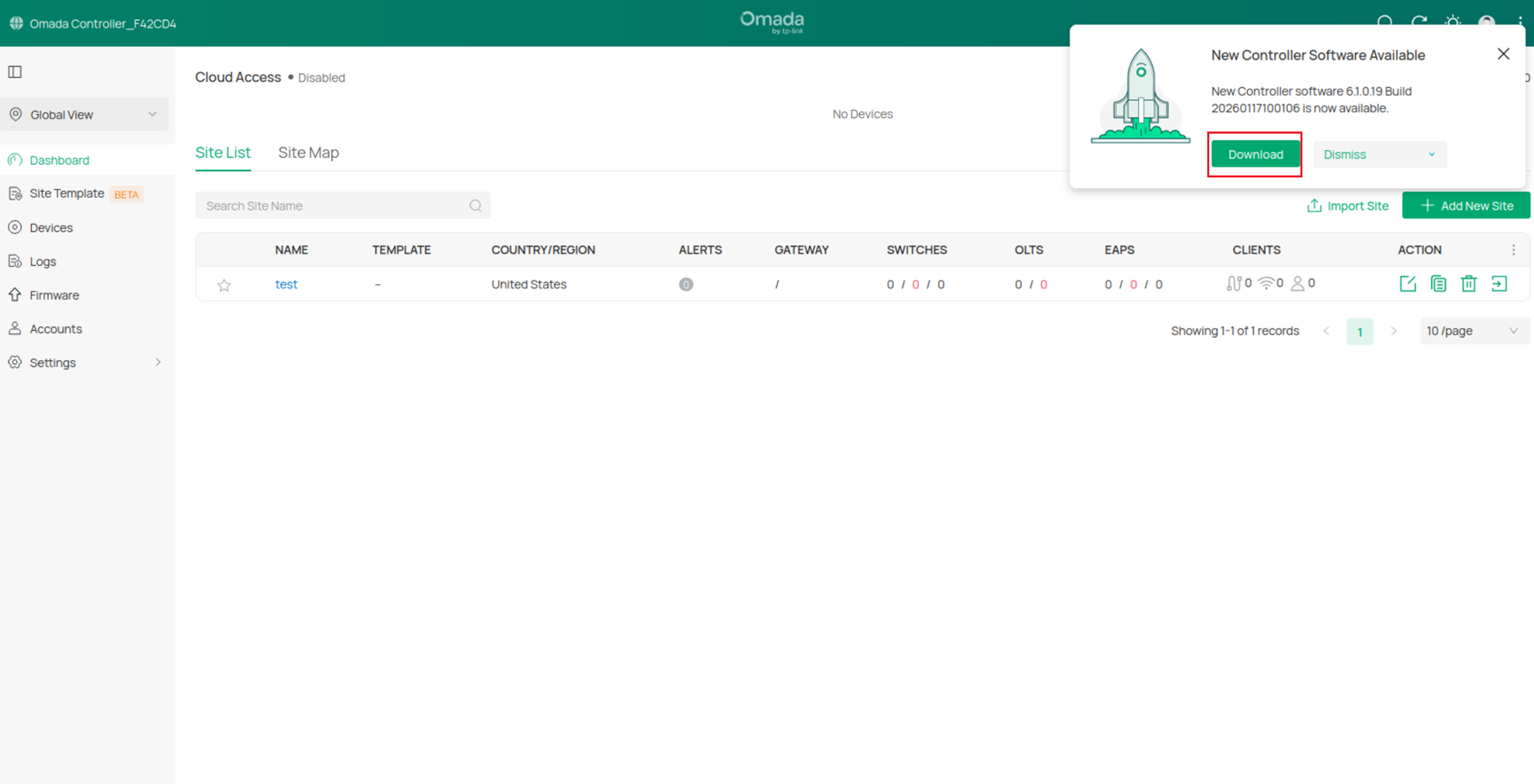 Download and upgrade to the latest version of Controller via a pop-up window.