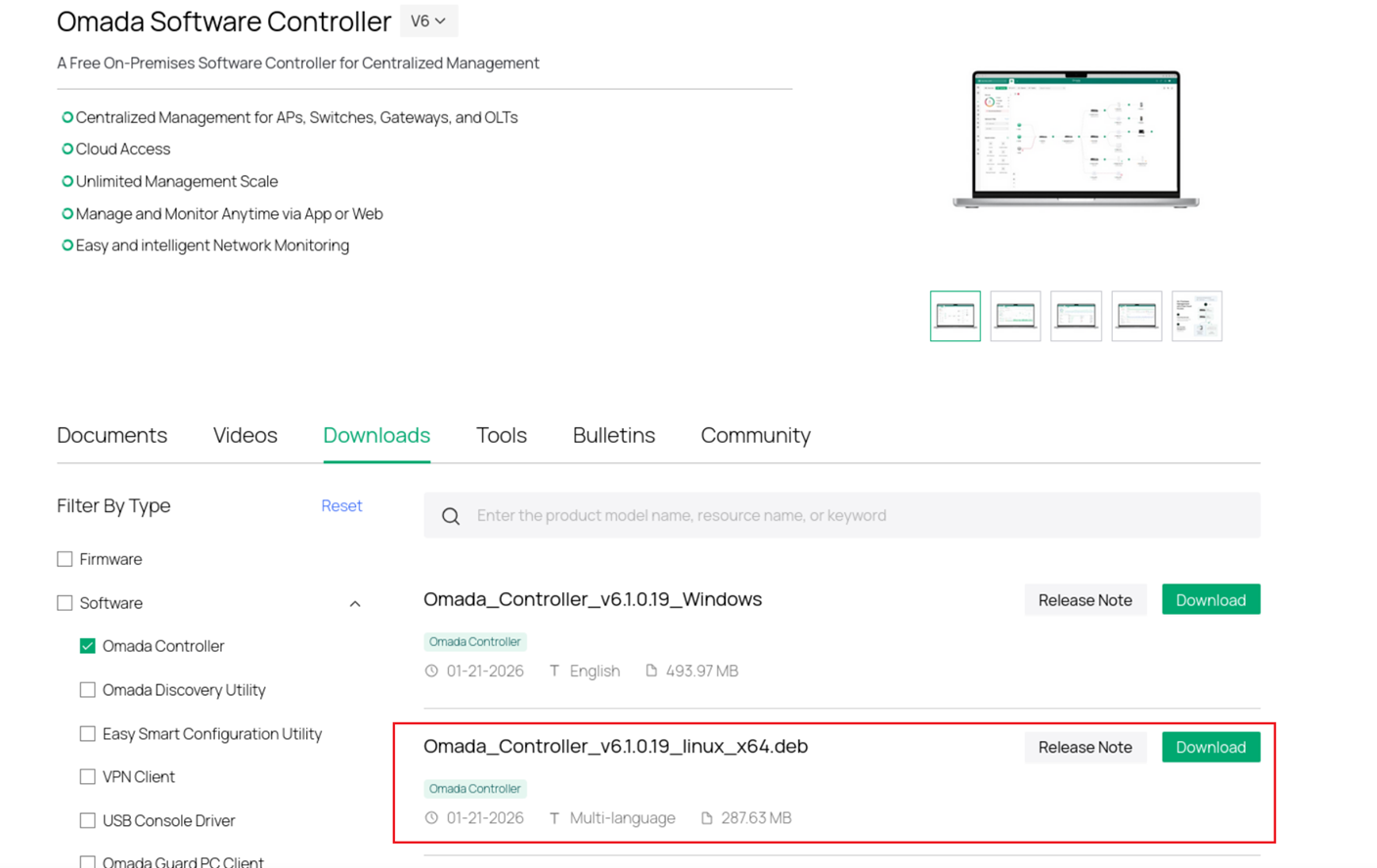 Manually download the latest version of the Omada Software Controller.