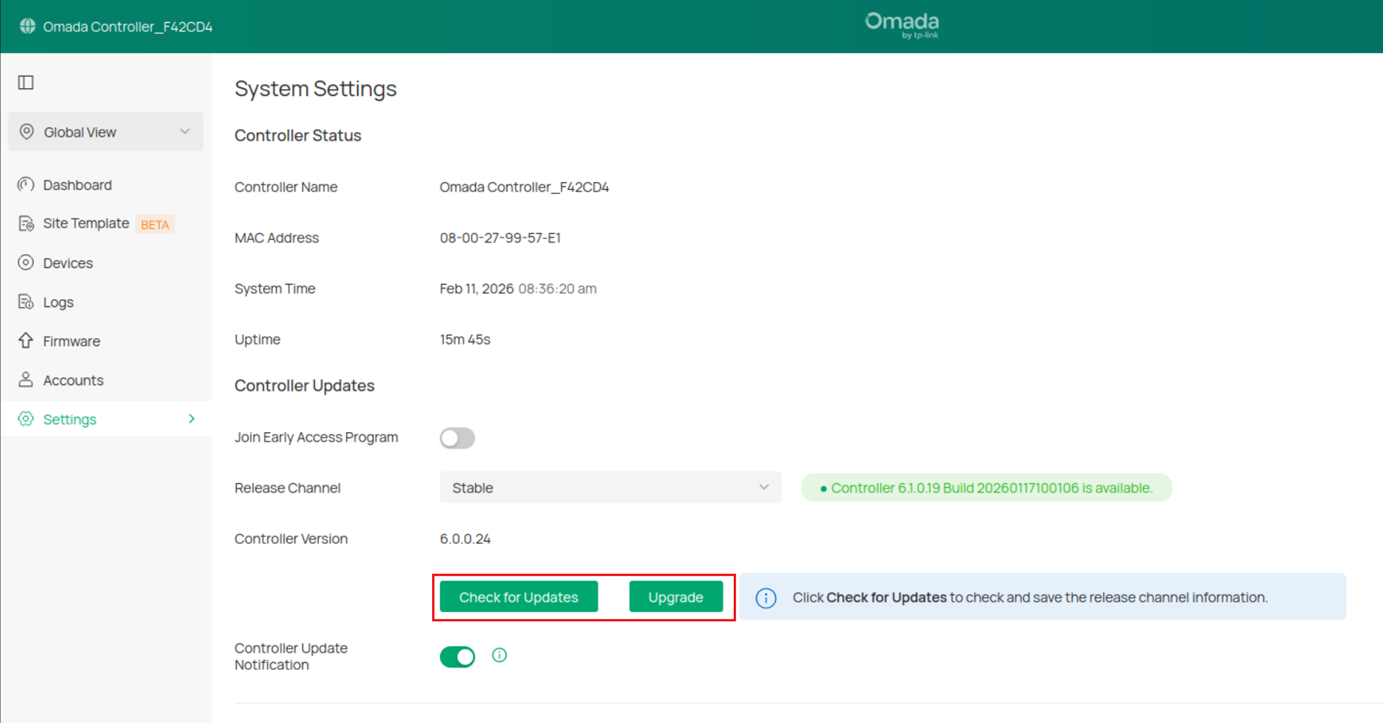 Click Check for Updates.
