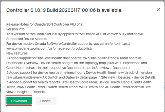 Show new version release note and Download new software version.