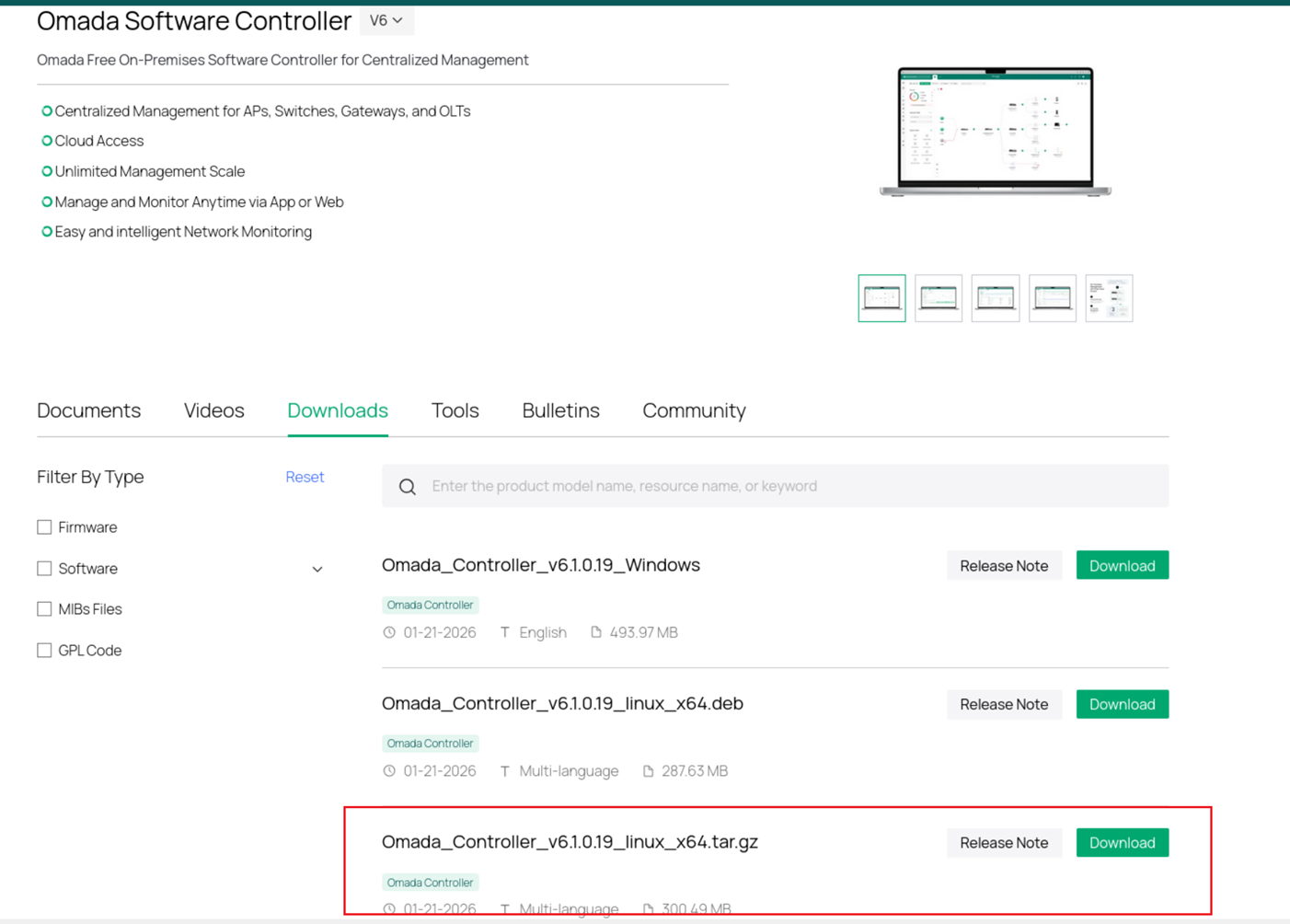 Manually download the latest version of the Omada Software Controller.