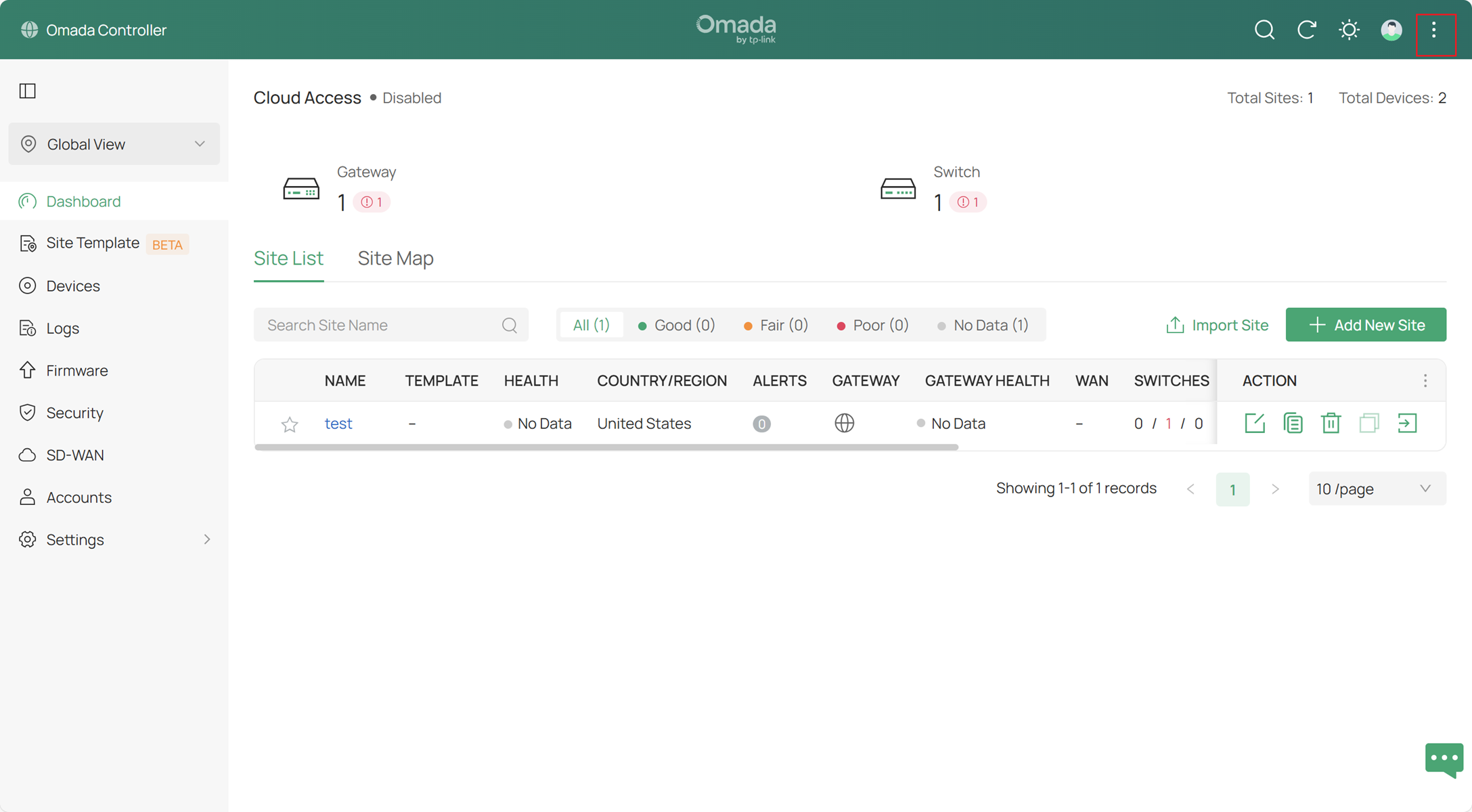 Click the icon in the top-right corner of SDN to check the version information.
