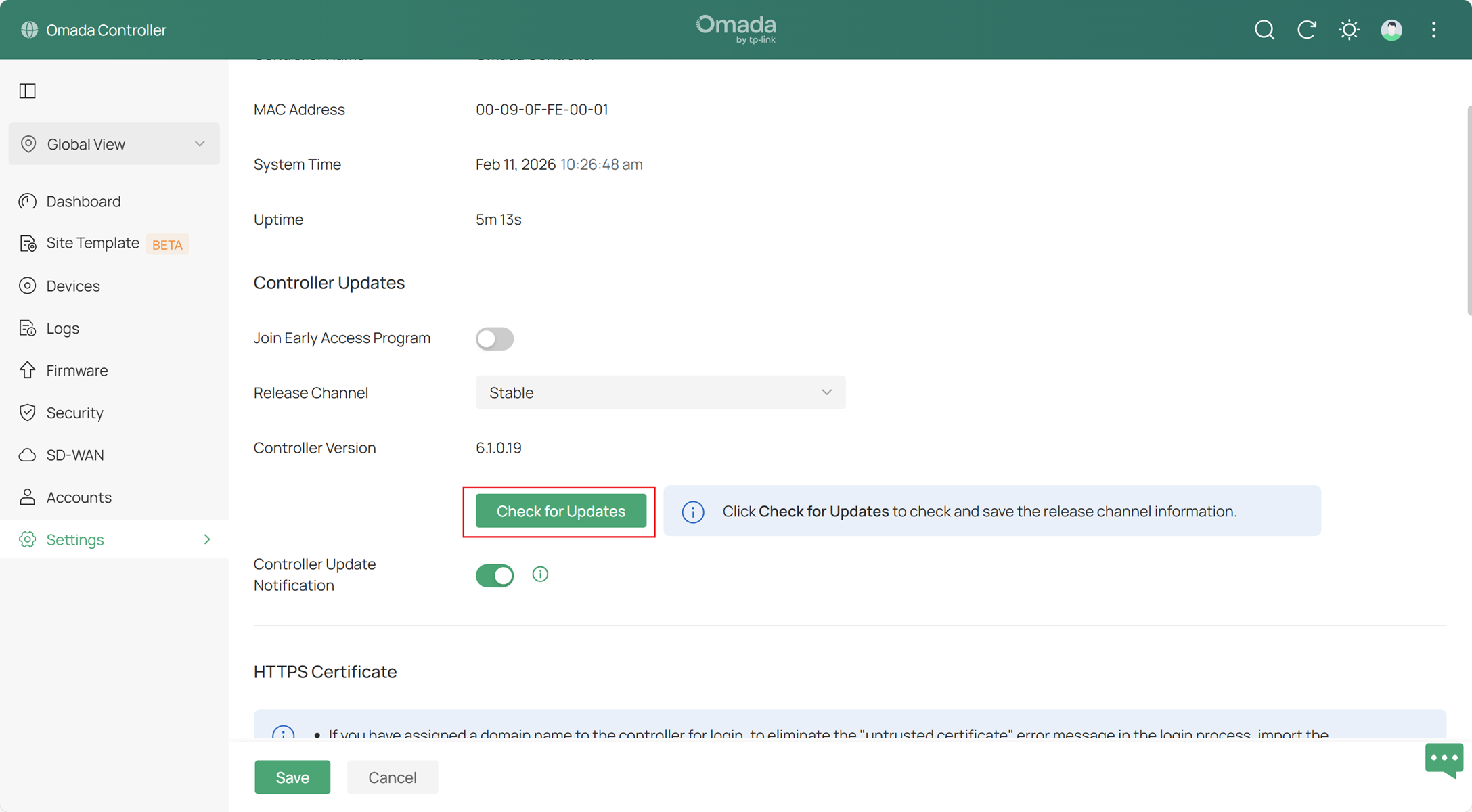 Click Check for Updates.