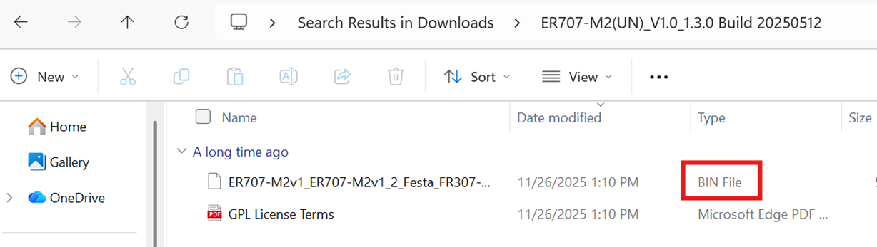 Windows example on how to extract the .bin file from the compressed folder.