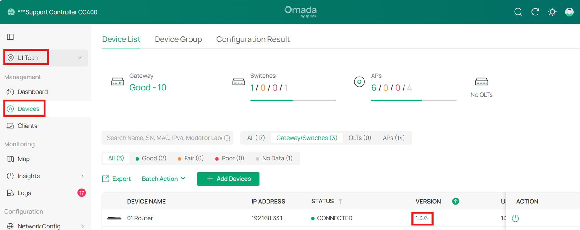 Show how to check firmware version in controller mode.