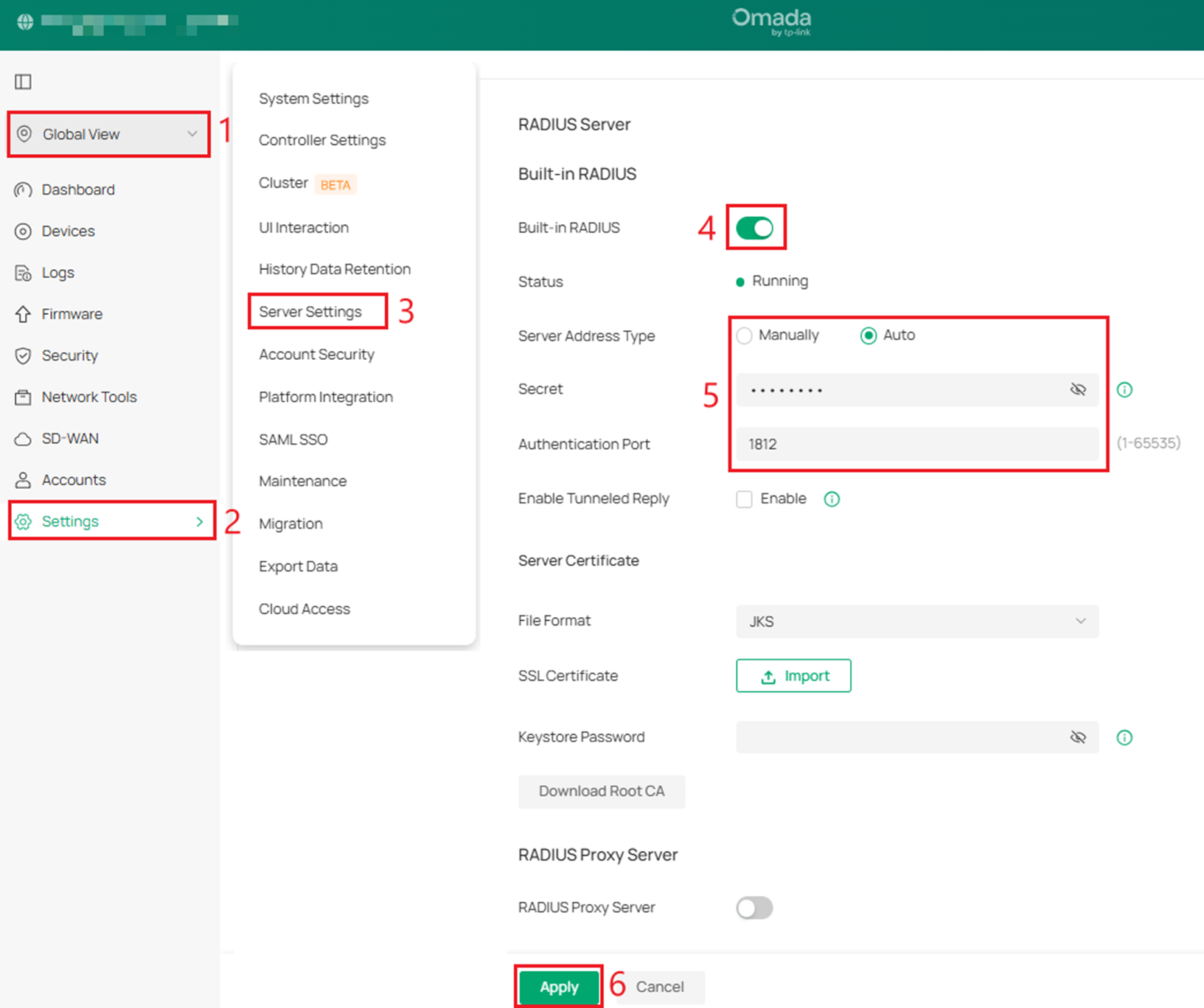 The position to enable Built-in Radius on the Controller webpage.