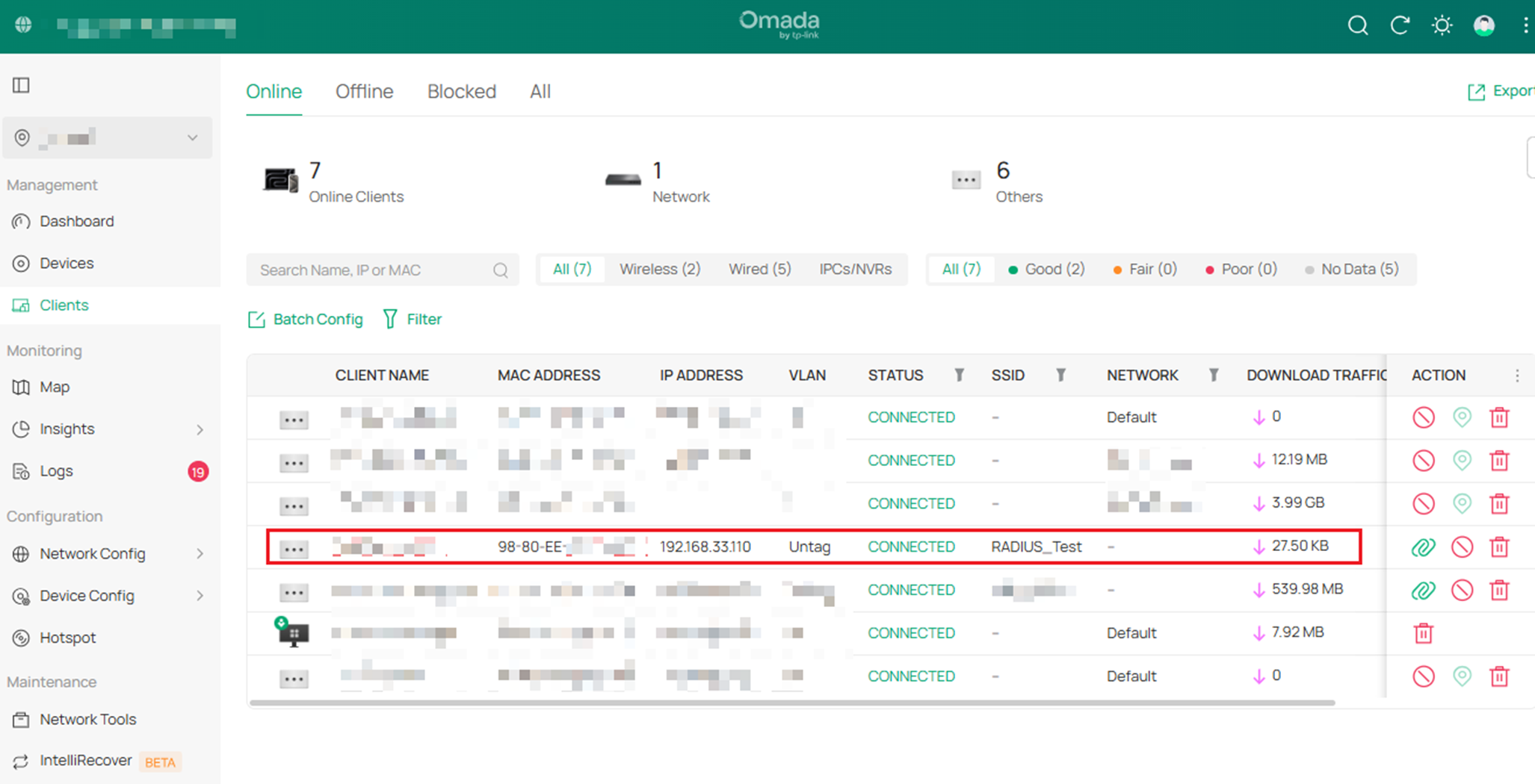 Check your client connection status in Client webpage on the Controller.
