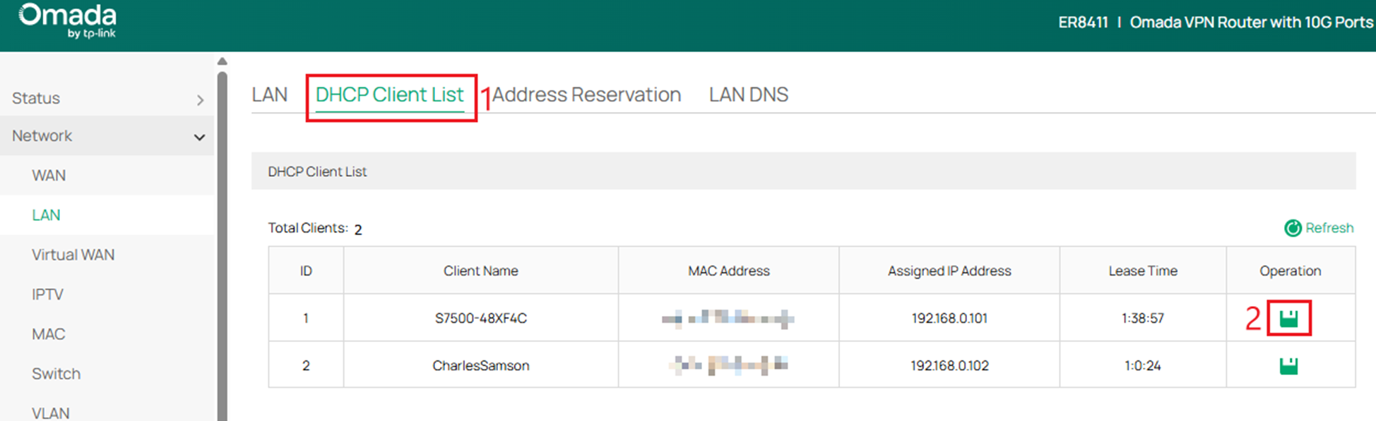 The position of DHCP Client List to add reserved IP.