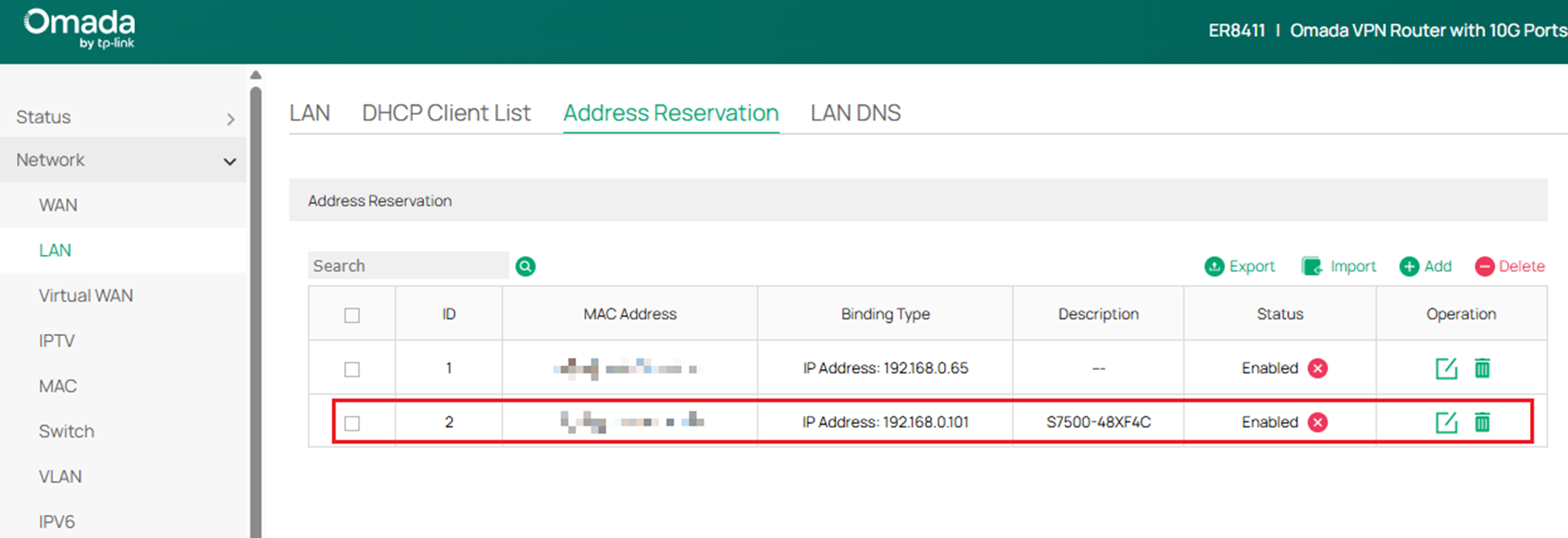 The position to modify or delete the entry's MAC, IP, and description.