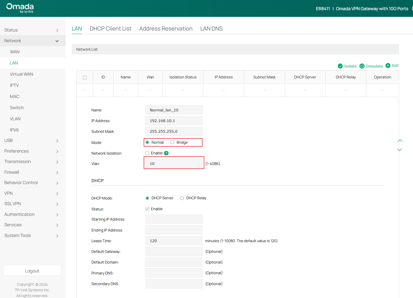 Display how to select LAN Mode.