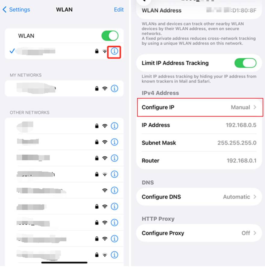 The page shows where the configure IP option is.