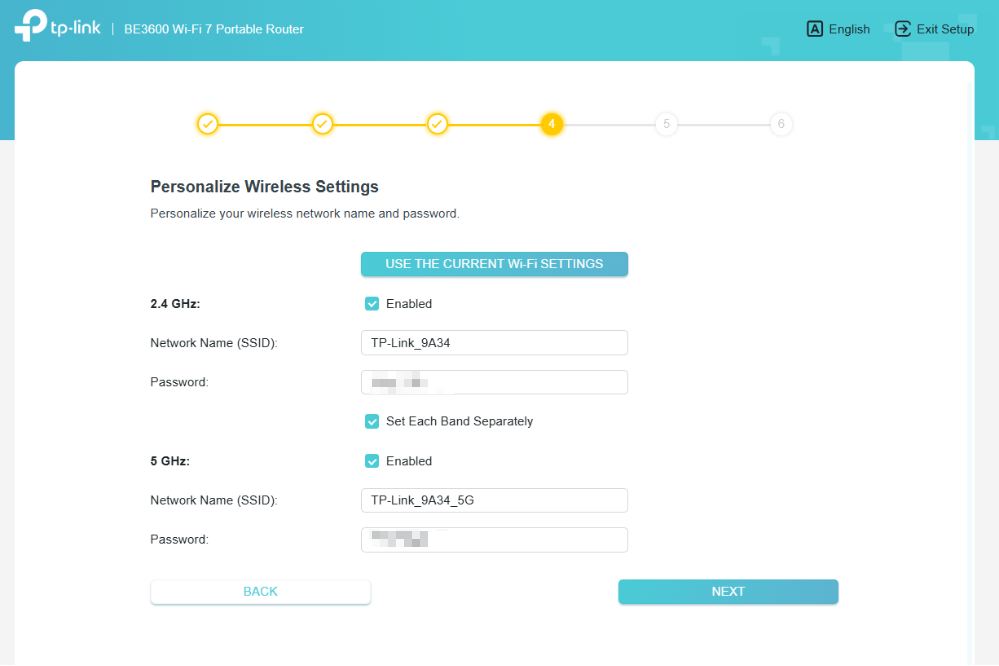 The page of personalized wireless settings.