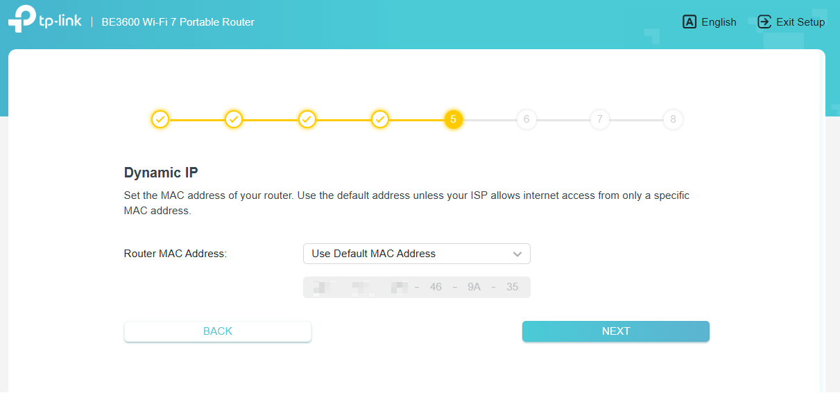 Selecting the router MAC address page.