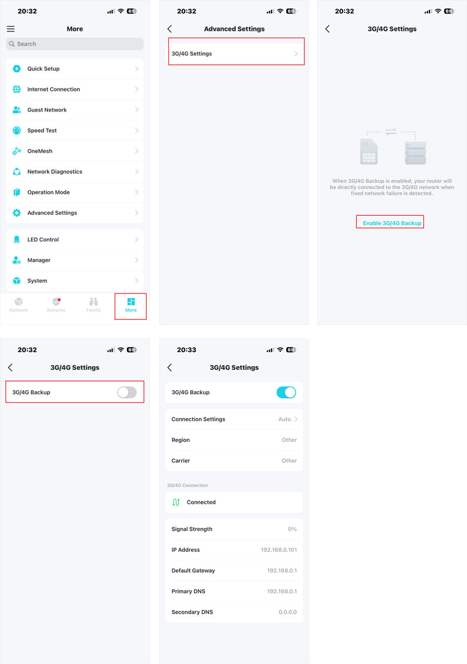 The path to enable the 3G/4G Backup Setting.