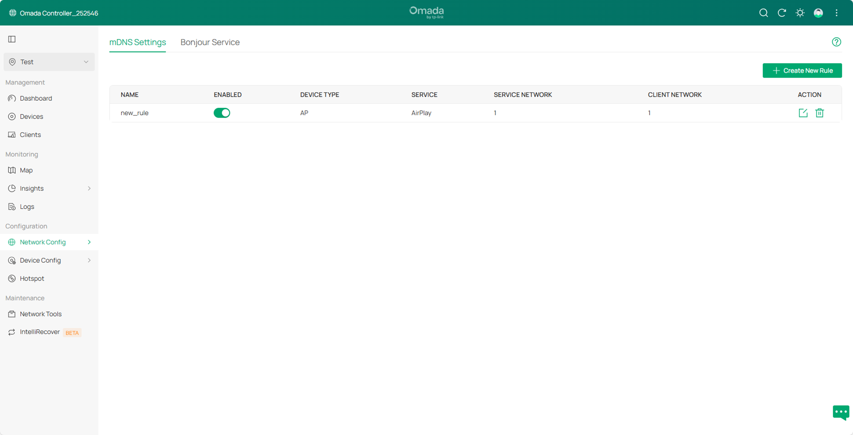 Create a new mDNS rule successfully.