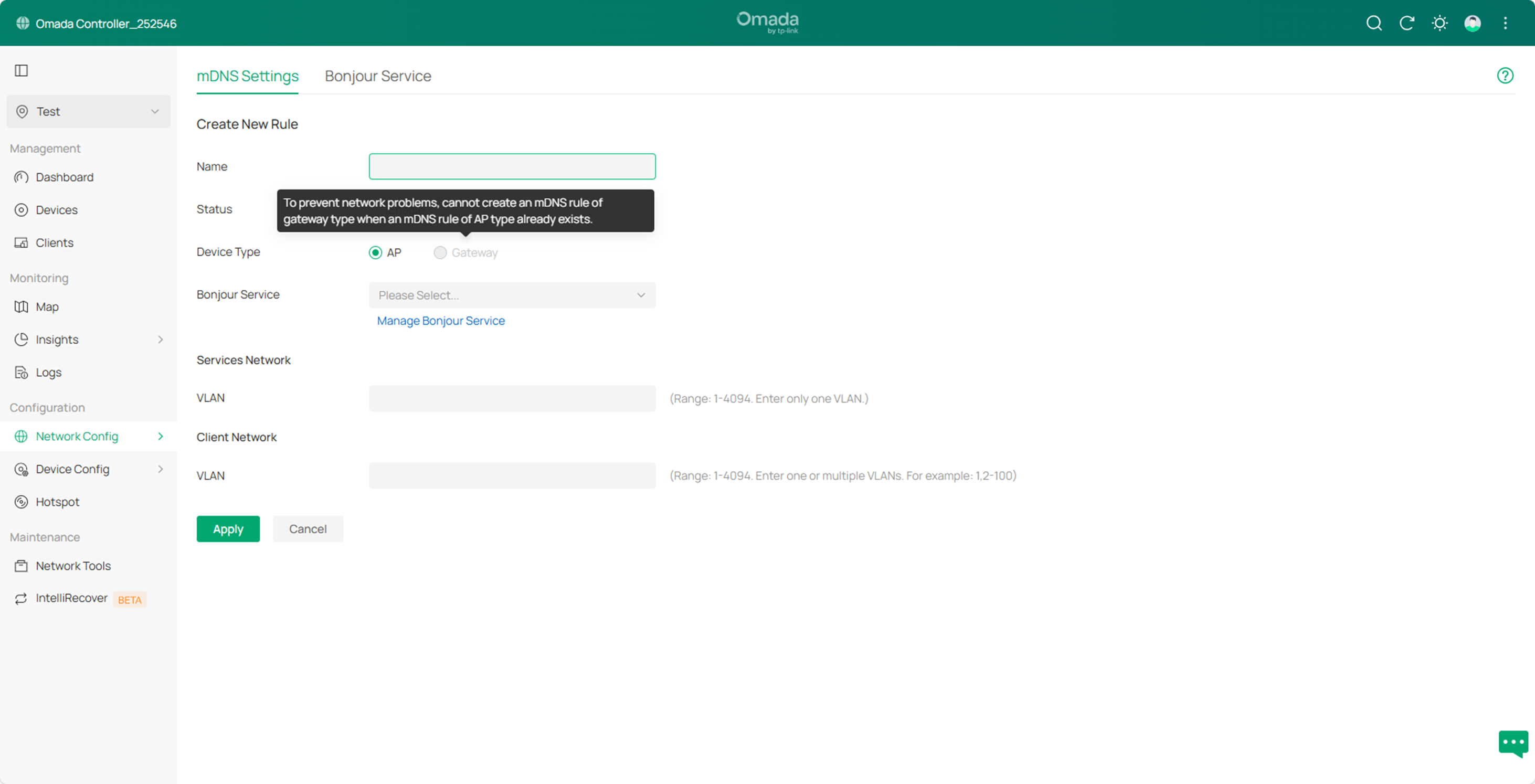 Configuration tip of mDNS between AP and Gateway.