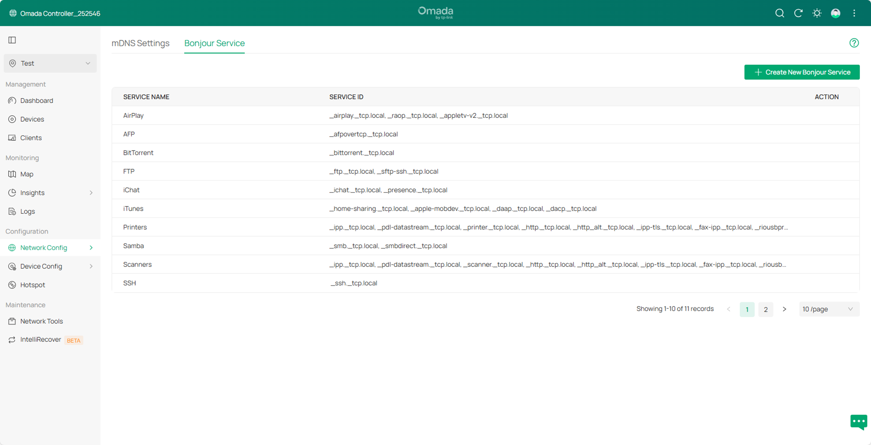 The position to create a new bonjour service on Controller.