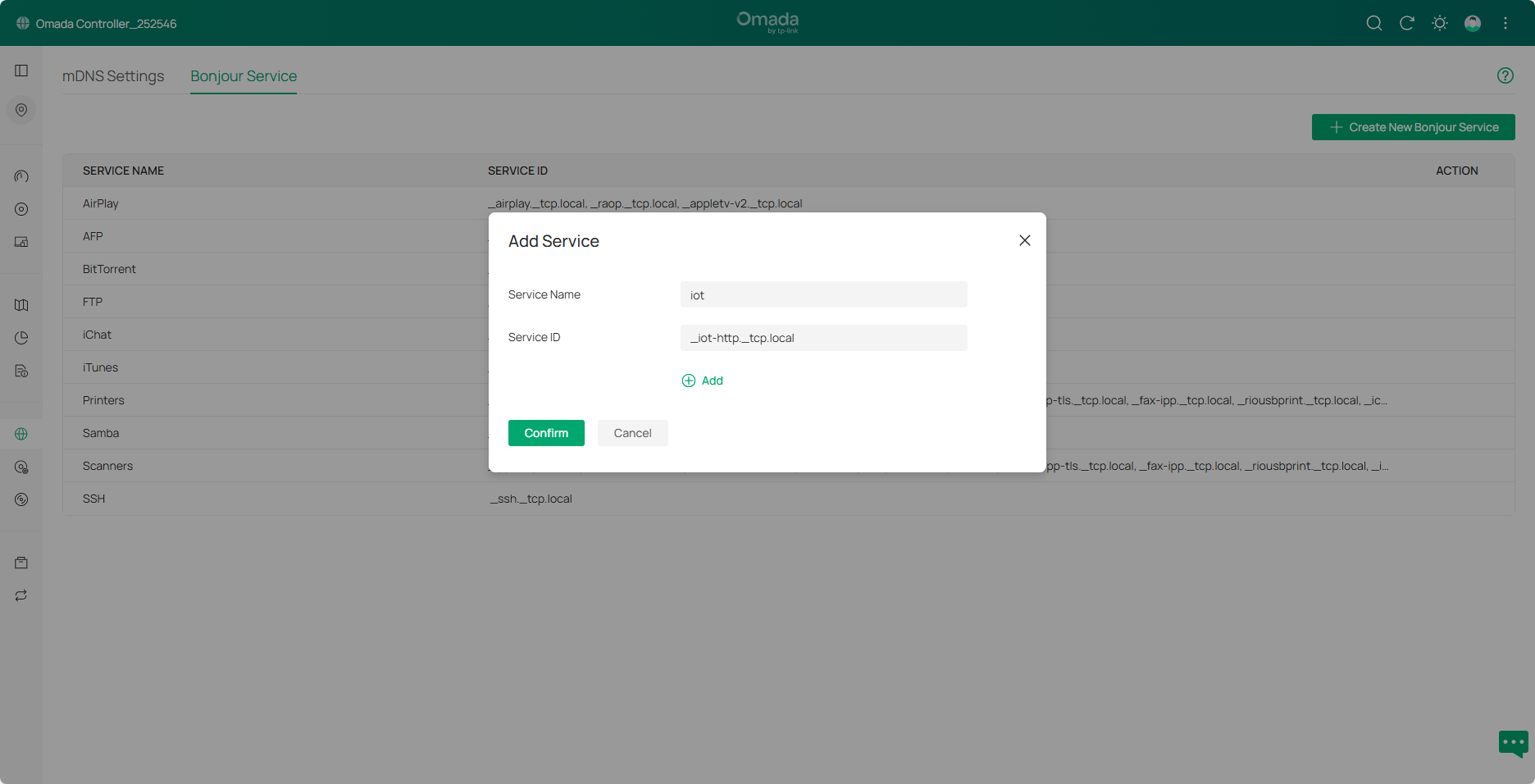 The configuration of bonjour service, including Service Name/Service ID.