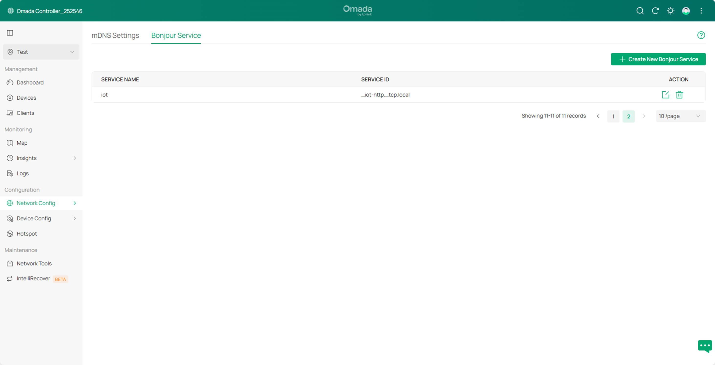Create a new bonjour service successfully.