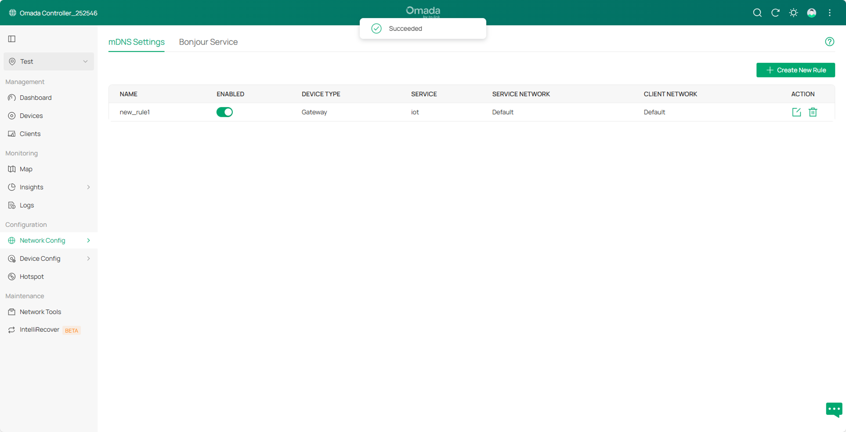 Create a new mDNS rule successfully.